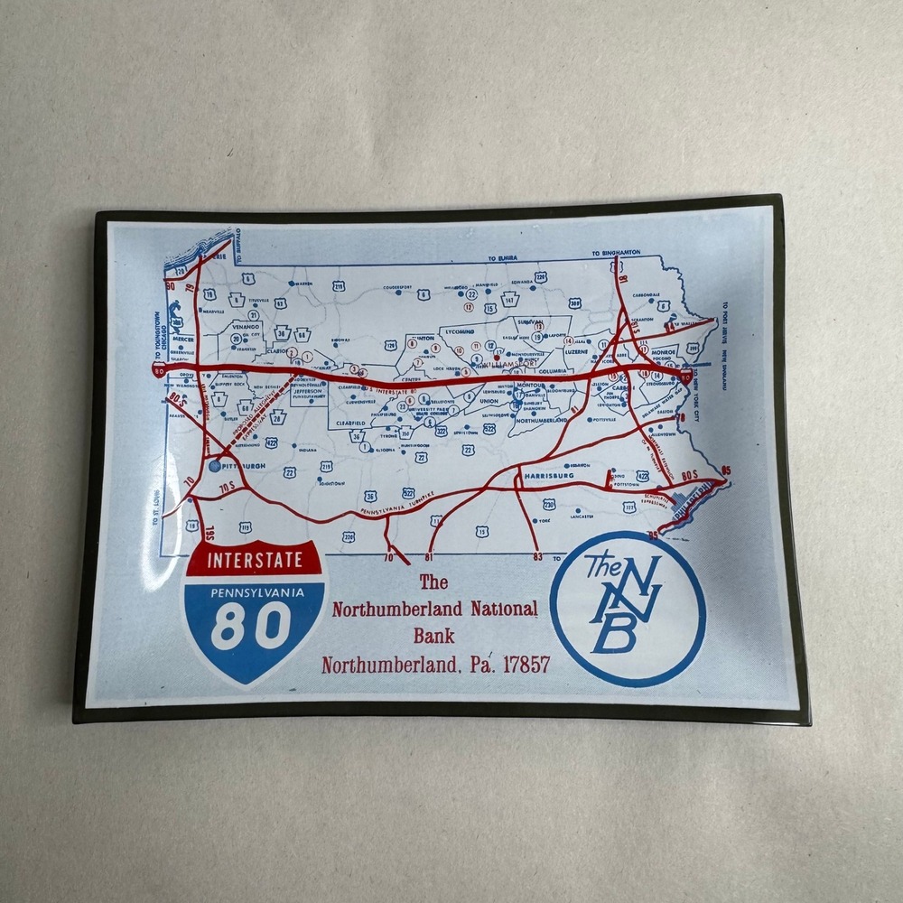 Northumberland National Bank Pennsylvania Interstate 80 Map Glass Trinket Dish